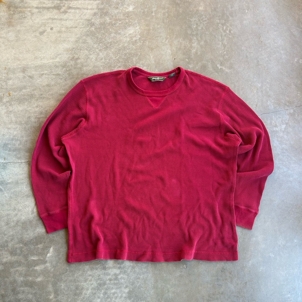Eddie Bauer Men's Long Sleeve Waffle Knit Crewneck - Red